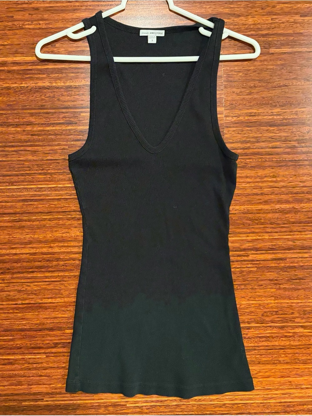 Standard James Perse Black Ribbed Deep V-Neck Tank Top - Size 3 Quiet Luxury